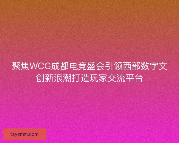 聚焦WCG成都电竞盛会引领西部数字文创新浪潮打造玩家交流平台