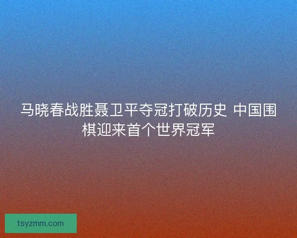 马晓春战胜聂卫平夺冠打破历史 中国围棋迎来首个世界冠军