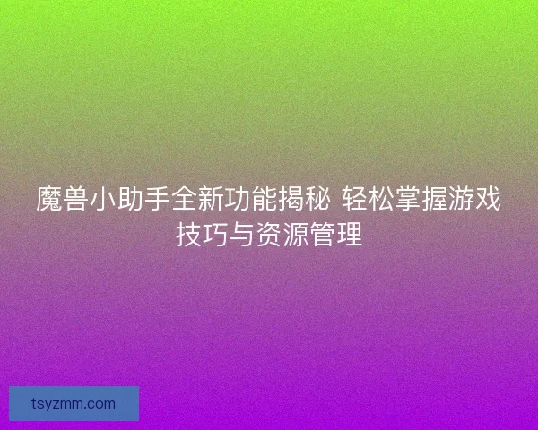 魔兽小助手全新功能揭秘 轻松掌握游戏技巧与资源管理
